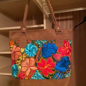 Bright Mexican fabric and suede purse
